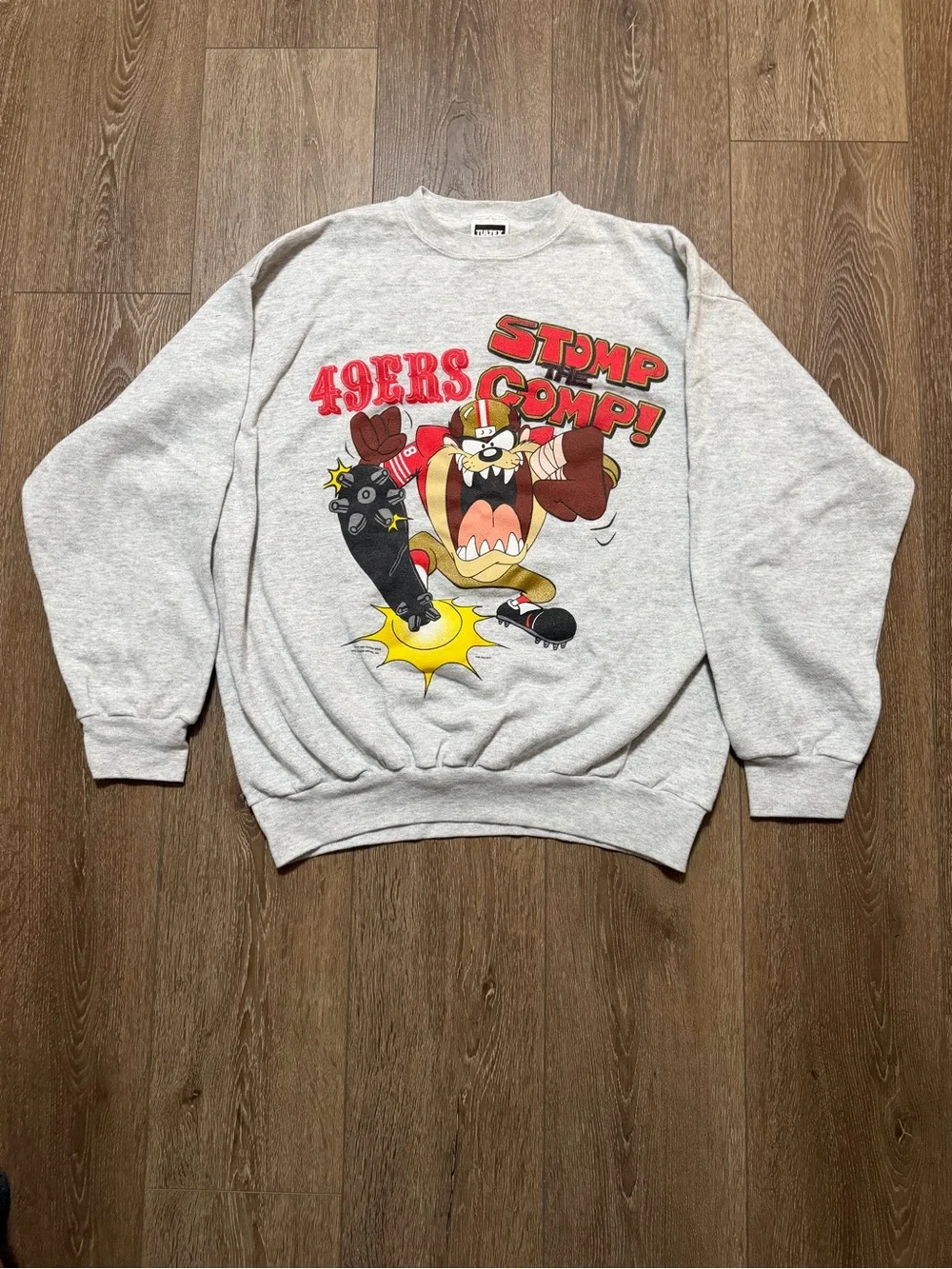 Vintage 90’s Warner Bros. Gray '49ERS STOMP 'EM!' Graphic Crewneck Sweatshirt